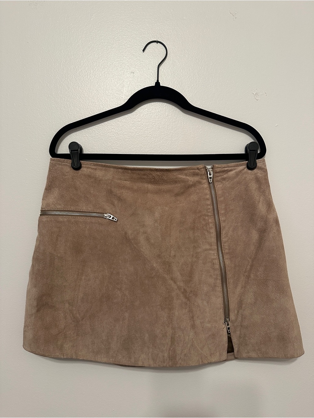 Blank NYC Taupe Suede Zip Mini Skirt
